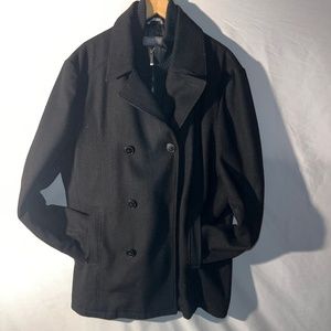 Men's Kenneth Cole Black Pea Coat with Zip-Up Inside Lining